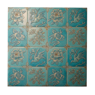 Azulejo Cerâmico com Padrão em Relevo de Chinoiser
