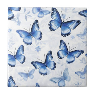 Azulejo Cerâmico com Padrão Floral de Borboleta Az