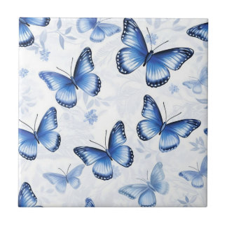 Azulejo Cerâmico com Padrão Floral de Borboleta Az