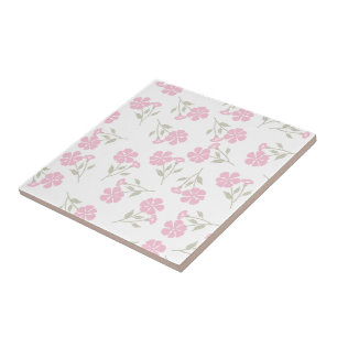 Azulejo Cerâmico com Padrão Floral Rosa Elegante p
