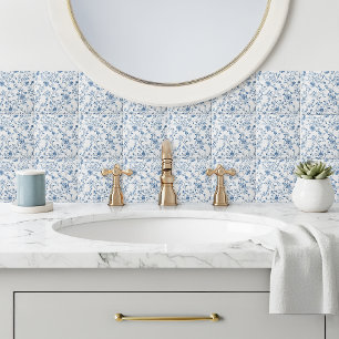 Azulejo Cerâmico com Padrão Floral Toile Azul Eleg