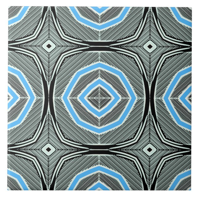 Azulejo cerâmico com padrão geométrico multicolori (Frente)