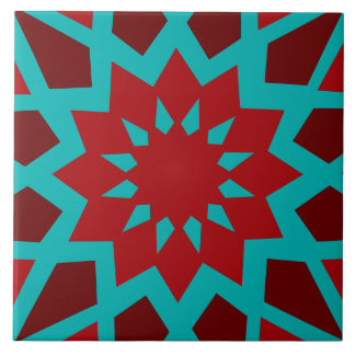 Azulejo cerâmico com padrão vermelho e lacre marro