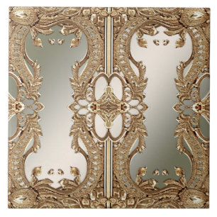 Azulejo cerâmico com quadro de Ornamentado Dourado