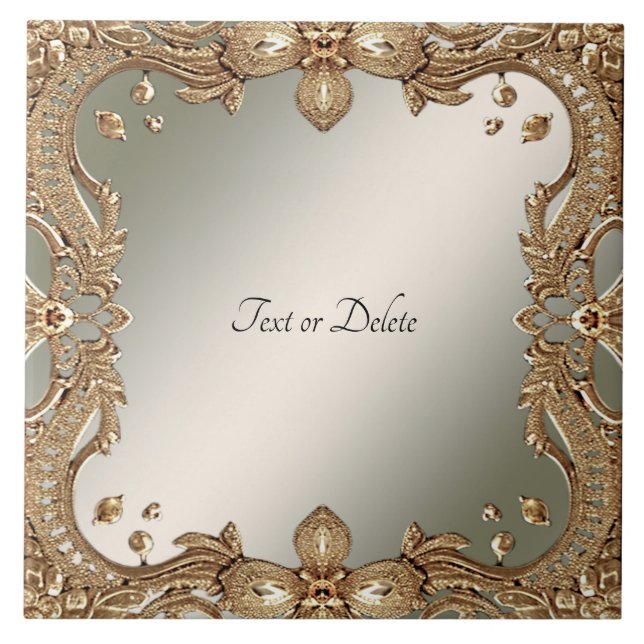 Azulejo cerâmico com quadro de Ornamentado Dourado (Frente)