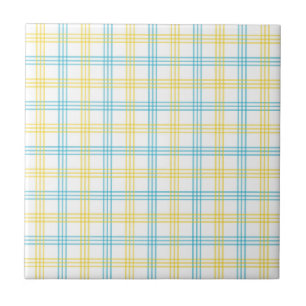 Azulejo Cerâmico com Xadrez Pastel Azul e Amarelo