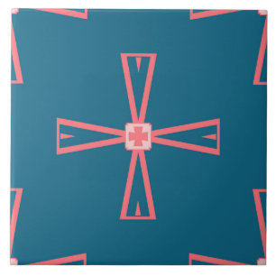 Azulejo cerâmico - Cor-de-rosa com padrão azul
