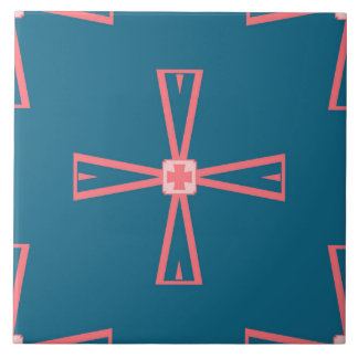 Azulejo cerâmico - Cor-de-rosa com padrão azul