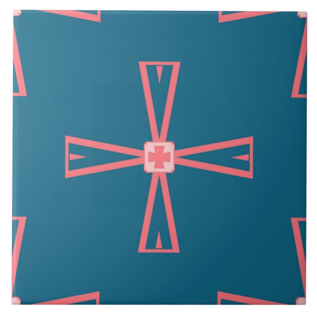 Azulejo cerâmico - Cor-de-rosa com padrão azul (Frente)