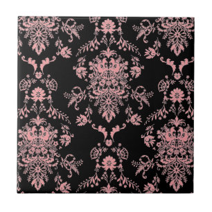 Azulejo cerâmico cor-de-rosa e preto Damasco