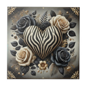 Azulejo Cerâmico Coração de Zebra e Rosa Glam