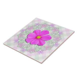 Azulejo cerâmico - Cosmos Rosa Escuros em Lace e