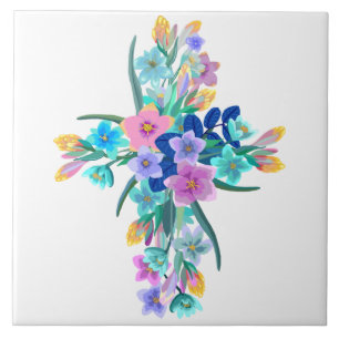 Azulejo Cerâmico Cruz Floral