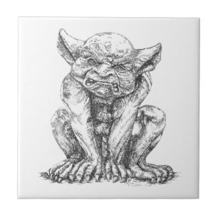 Azulejo cerâmico da foto da gárgula mal-humorada