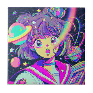 Azulejo cerâmico da Garota de Animação Kawaii