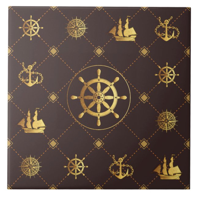 Azulejo cerâmico da roda de navio Dourada (Frente)