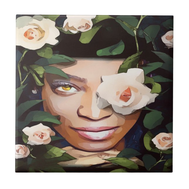 Azulejo cerâmico de arte em mulheres negras (Frente)