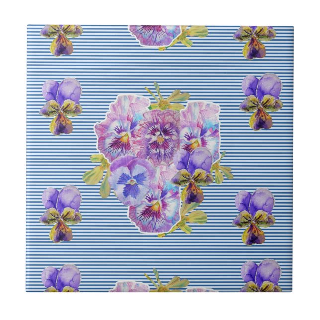 Azulejo Cerâmico de arte floral de Violeta em esti (Frente)
