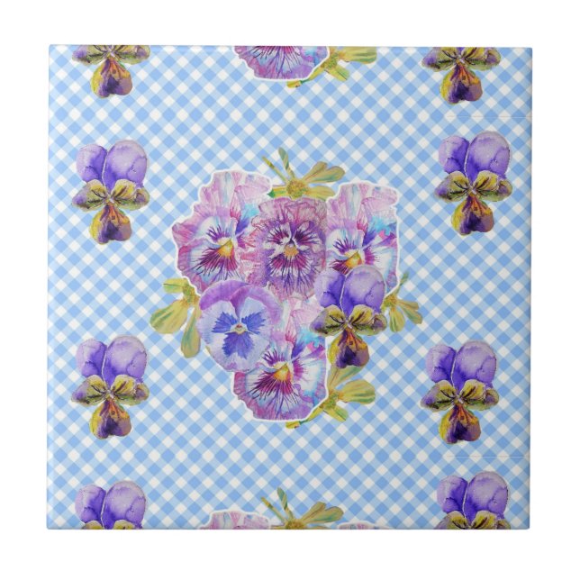 Azulejo Cerâmico de arte floral de Violeta Purple  (Frente)