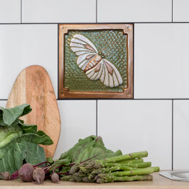 Azulejo cerâmico de arte Moth, verde e cobre