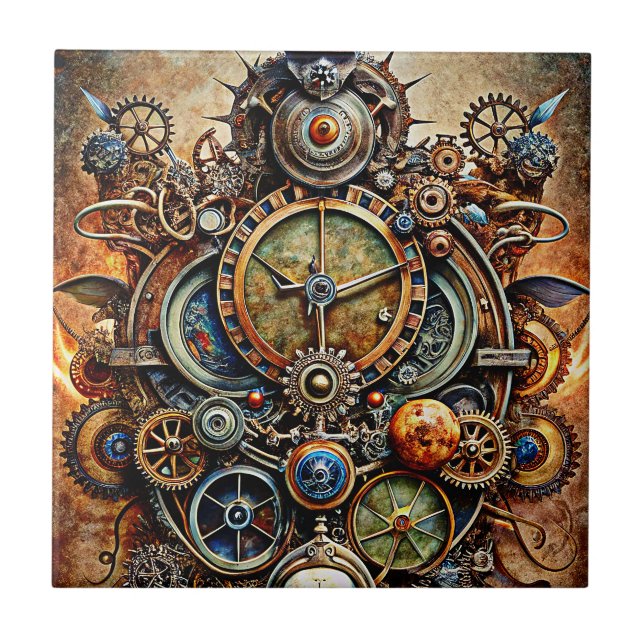 Azulejo Cerâmico de Arte Steampunk (Frente)