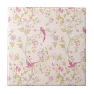 Azulejo cerâmico de aves orientais e ramificaçõ