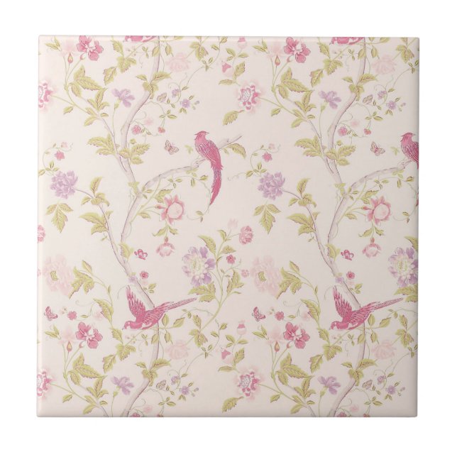 Azulejo cerâmico de aves orientais e ramificações (Frente)