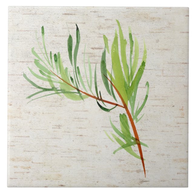 Azulejo cerâmico de bambu e passarinho (Frente)