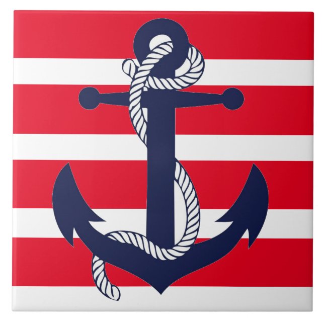 Azulejo cerâmico de Banhroom - Âncora azul vermelh (Frente)