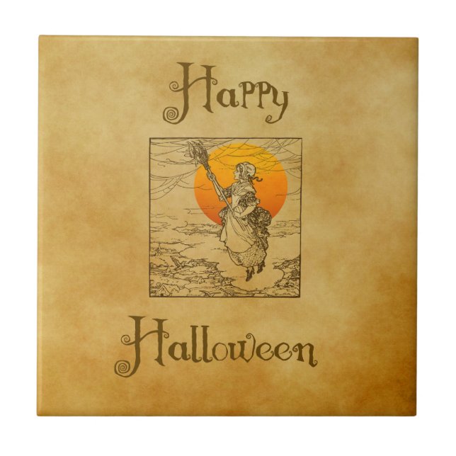 Azulejo Cerâmico de Bruxa de Halloween Vintage (Frente)