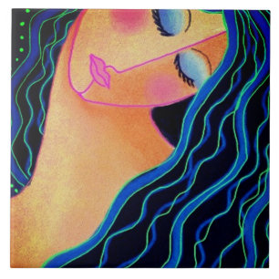 Azulejo cerâmico de cabelo preto brilhante