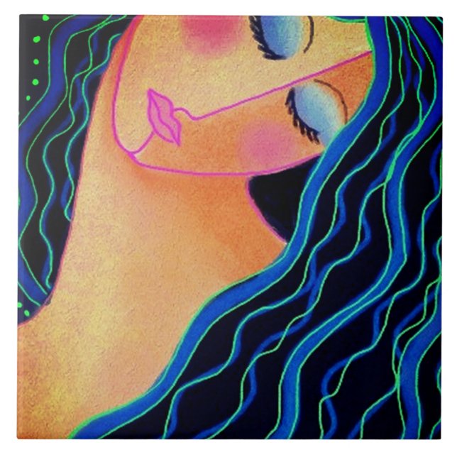 Azulejo cerâmico de cabelo preto brilhante (Frente)