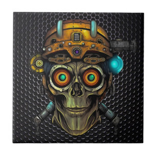 Azulejo Cerâmico de Caveira Cyborg Steampunk