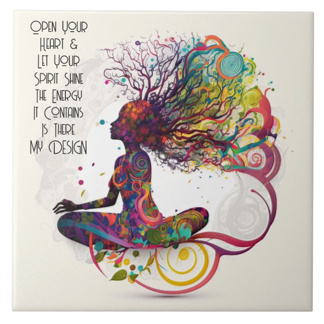 Azulejo cerâmico de coração aberto inspirado para  (Frente)