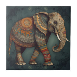 Azulejo cerâmico de elefante boho com decoração de