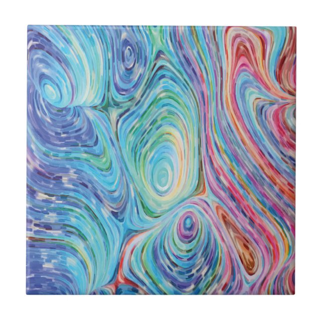 Azulejo cerâmico de espirais coloridas (Frente)