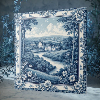 Azulejo Cerâmico de Fazenda Rústica Azul Toile Fra