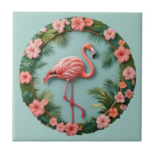Azulejo Cerâmico de Flamingo Equilibrista Tropical