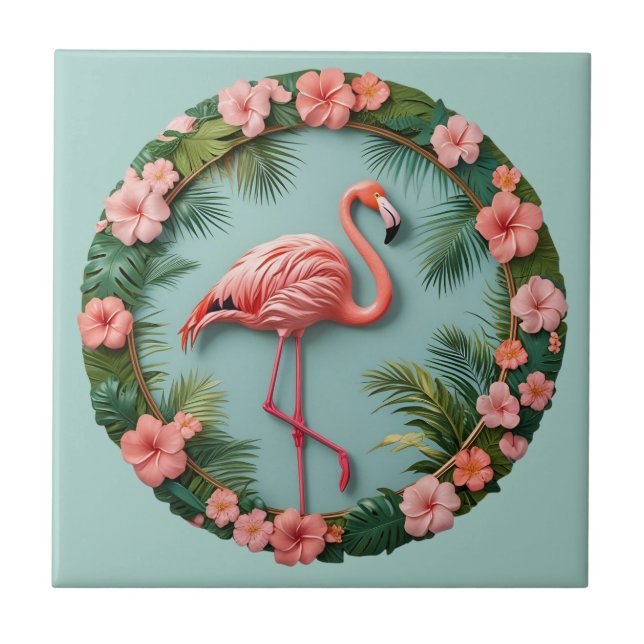 Azulejo Cerâmico de Flamingo Equilibrista Tropical (Frente)