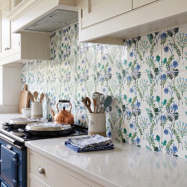 Azulejo Cerâmico de Flor Silvestre com Aquarela Az