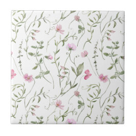 Azulejo Cerâmico de Flor Silvestre com Aquarela Ro