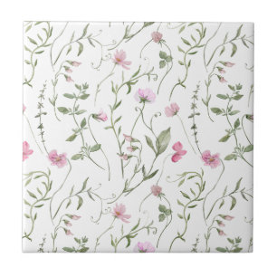 Azulejo Cerâmico de Flor Silvestre com Aquarela Ro