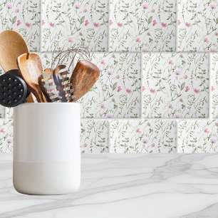 Azulejo Cerâmico de Flor Silvestre com Aquarela Ro