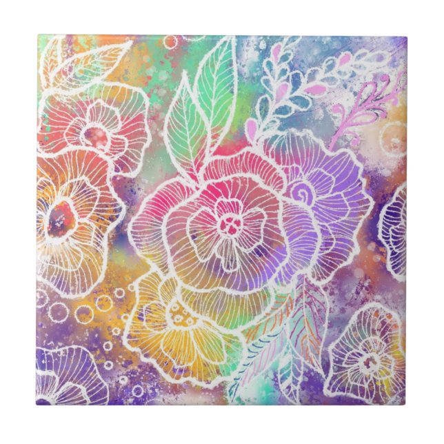 Azulejo Cerâmico de Flores Coloridas (Frente)