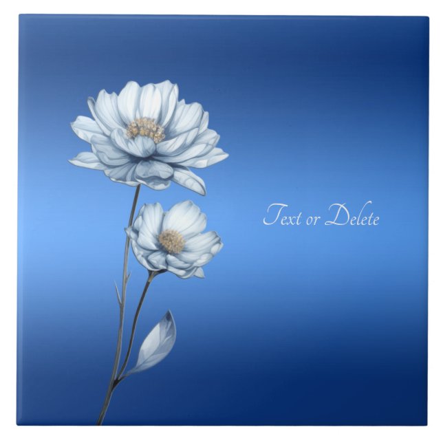 Azulejo Cerâmico de Flores de Aquarela Azul (Frente)