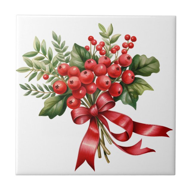 Azulejo Cerâmico de Flores de Frutas Vermelhas de  (Frente)