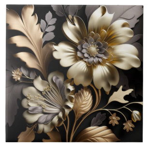 Azulejo cerâmico de flores de prata dourada modern