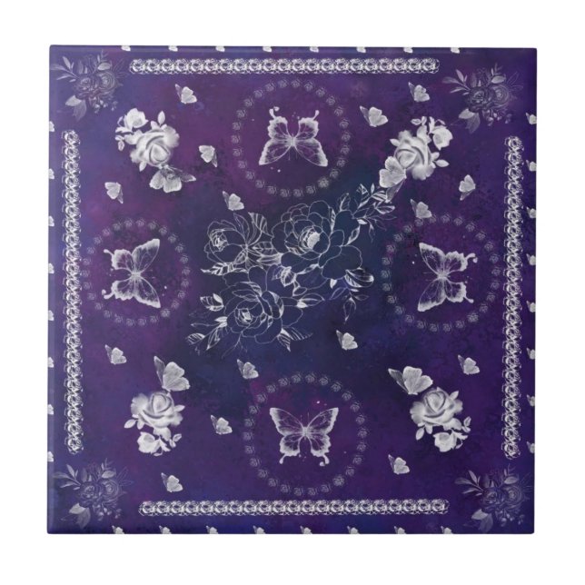 Azulejo Cerâmico de Flores e Borboletas (Frente)