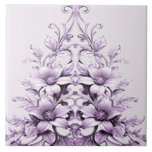 Azulejo Cerâmico de Flores Roxas Elegantes