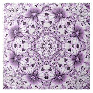 Azulejo Cerâmico de Flores Roxas Elegantes